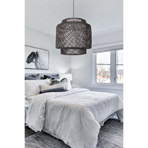 Sinnerlig Bambu Siyah Avize 40cm- İskandinav, Modern, Bohem, Rattan Avize, Aydınlatma