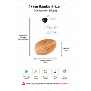 Bohem Bambu Asimetrik Sarkıt Avize Lamba 58cm - Iskandinav, Modern, Bohem, Rattan Aydınlatma