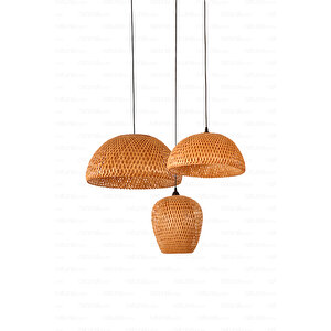 Bohem Bambu Boja Pendant 3'lü Set Sarkıt Avize Lamba - Iskandinav, Modern, Bohem, Rattan Aydınlatma