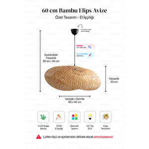 Bohem Bambu Elips Sarkıt Avize Lamba 60cm - Iskandinav, Modern, Bohem, Rattan Aydınlatma
