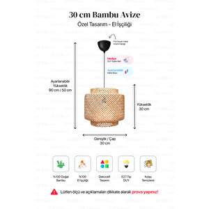Sinnerlig Bambu Avize 30cm - Iskandinav, Modern, Bohem, Rattan Avize, Aydınlatma