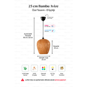 Bohem Bambu Boja Pendant Sarkıt Avize Lamba 25 Cm - Iskandinav, Modern, Bohem, Rattan Aydınlatma