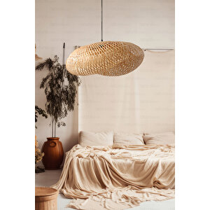 Bambu Elips Sarkıt Avize Lamba 80cm - Iskandinav, Modern, Bohem, Rattan Aydınlatma