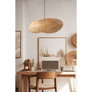 Bambu Elips Sarkıt Avize Lamba 80cm - Iskandinav, Modern, Bohem, Rattan Aydınlatma