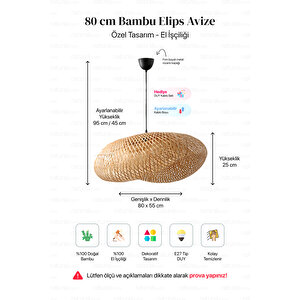 Bambu Elips Sarkıt Avize Lamba 80cm - Iskandinav, Modern, Bohem, Rattan Aydınlatma
