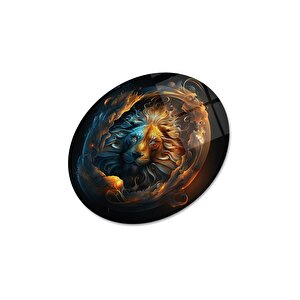 Aslan Yuvarlak Cam Tablo | Hediyelik, Dekoratif, Ofis, Mutfak 30x30 cm