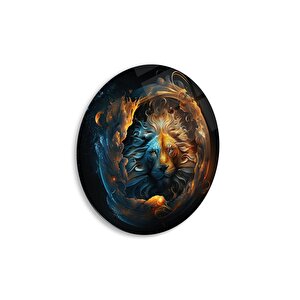 Aslan Yuvarlak Cam Tablo | Hediyelik, Dekoratif, Ofis, Mutfak 30x30 cm