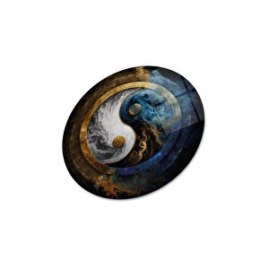 Ying Yang Yuvarlak Cam Tablo | Hediyelik, Dekoratif, Ofis, Mutfak 50x50 cm