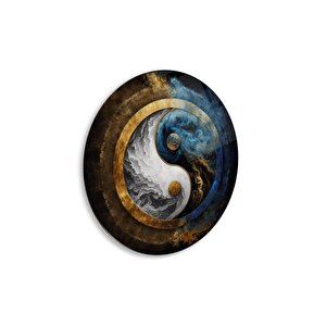 Ying Yang Yuvarlak Cam Tablo | Hediyelik, Dekoratif, Ofis, Mutfak 50x50 cm