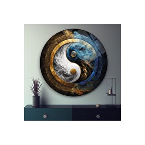 Ying Yang Yuvarlak Cam Tablo | Hediyelik, Dekoratif, Ofis, Mutfak