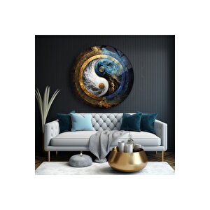 Ying Yang Yuvarlak Cam Tablo | Hediyelik, Dekoratif, Ofis, Mutfak