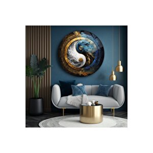 Ying Yang Yuvarlak Cam Tablo | Hediyelik, Dekoratif, Ofis, Mutfak