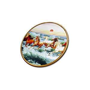 Atlar Yuvarlak Cam Tablo | Hediyelik, Dekoratif, Ofis, Mutfak 60x60 cm