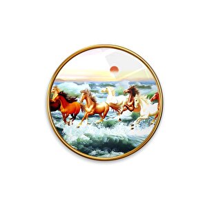 Atlar Yuvarlak Cam Tablo | Hediyelik, Dekoratif, Ofis, Mutfak 50x50 cm