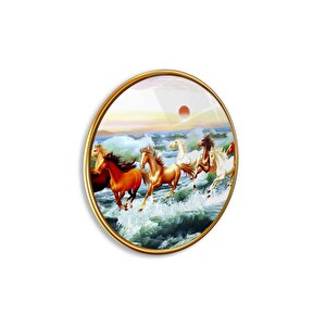 Atlar Yuvarlak Cam Tablo | Hediyelik, Dekoratif, Ofis, Mutfak 50x50 cm