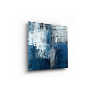 Soyut Mavi Cam Tablo | Hediyelik, Dekoratif, Ofis, Mutfak 40x40 cm