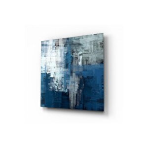 Soyut Mavi Cam Tablo | Hediyelik, Dekoratif, Ofis, Mutfak 40x40 cm