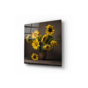 Çiçek Cam Tablo | Hediyelik, Dekoratif, Ofis, Mutfak 80x80 cm