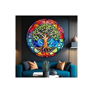 Hayat Ağacı Yuvarlak Cam Tablo | Hediyelik, Dekoratif, Ofis, Mutfak 50x50 cm