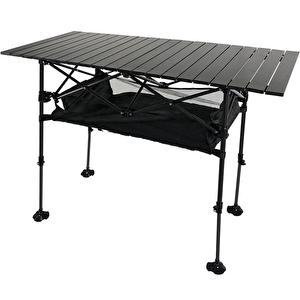 Caravan Class Katlanabilir Teleskopik Ayaklı Alüminyum Kamp Masası 95x55x68-96cm Siyah