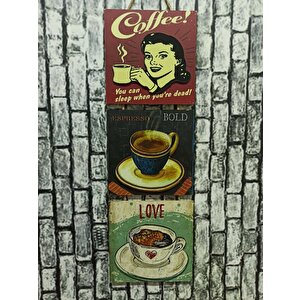 Coffee Kabartmalı Baskılı 3'lü Mdf Tablo