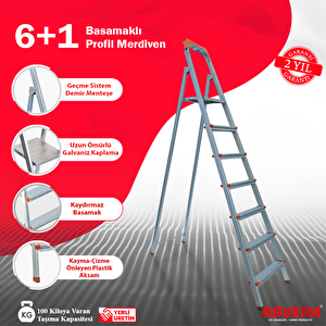 - 6+1 Basamaklı Galvanizli Profil Merdiven - Ev - Bahçe - İş Yeri İçin Dayanıklı