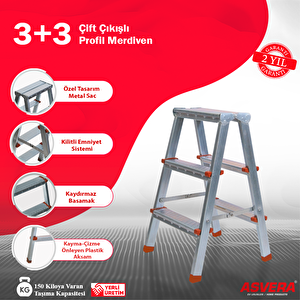 Yakut Serisi 3+3 Basamaklı Çift Çıkışlı Galvanizli Profil Merdiven (ev, Bahçe, Işyeri Için Uygun)