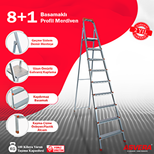 Yakut Serisi - 8+1 Basamaklı Galvanizli Profil Merdiven - Ev - Bahçe - İş Yeri İçin Dayanıklı