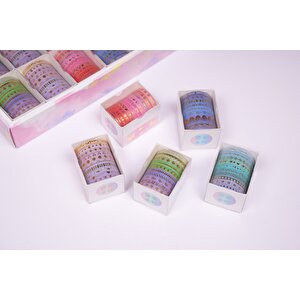 5mm Altın Folyo Baskılı İnce Yapışkanlı Dekoratif Maskeleme Kağıdı, Desenli Bant 10 Lu - Kalp