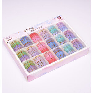 5mm Altın Folyo Baskılı İnce Yapışkanlı Dekoratif Maskeleme Kağıdı, Desenli Bant 10 Lu - Kalp