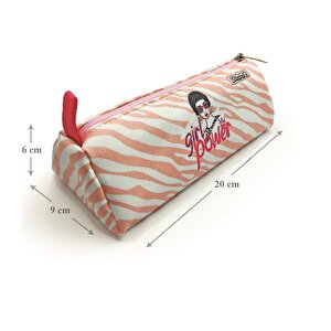Kalem Kutusu Zebra Desenli Üçgen Kalemkutu Jumbo Vegan Deri Kalemlik - Pembe(nude)