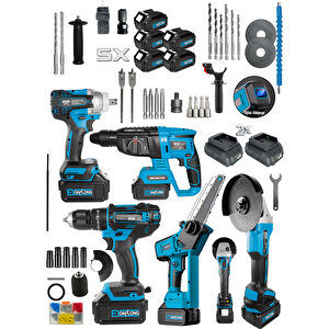 Daflong 5 Bataryali 2 Şarj Ci̇hazli Ultra Kömürsüz 5'li̇ Set 13 Mm Şarjli-450nm Torklu-budama-taşlama-hi̇lti̇