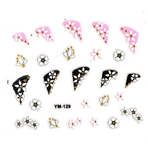 Tırnak Sticker, Tırnak Süsleme, Nail Art (ym-129) - 6x5 Cm - Üçgen Kalpli Çiçek