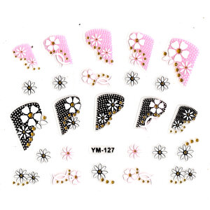 Tırnak Sticker, Tırnak Süsleme, Nail Art (ym-127) - 6x5 Cm - Siyah Çizgili Papatya