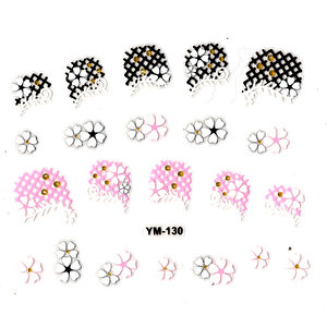 Tırnak Sticker, Tırnak Süsleme, Nail Art (ym-130) - 6x5 Cm - İkili Kalpli Çiçek