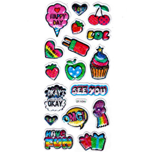 Işıltılı Sticker Kabartmalı Stiker Defter Planlayıcı Etiket (dfh044)-18x9cm- Fun Cupcake