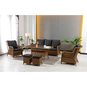 Vilza, 3+1+1 Rattan Bahçe Mobilyası, Kahverengi