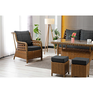 Vilza, 3+1+1 Rattan Bahçe Mobilyası, Kahverengi