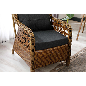 Vilza, 3+1+1 Rattan Bahçe Mobilyası, Kahverengi