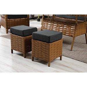 Vilza, 3+1+1 Rattan Bahçe Mobilyası, Kahverengi