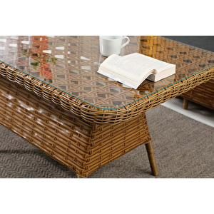 Vilza, 3+1+1 Rattan Bahçe Mobilyası, Kahverengi