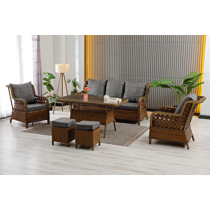 Vilza, 3+1+1 Rattan Bahçe Mobilyası, Kahverengi