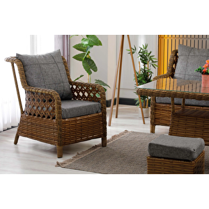 Vilza, 3+1+1 Rattan Bahçe Mobilyası, Kahverengi