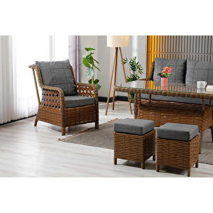 Vilza, 3+1+1 Rattan Bahçe Mobilyası, Kahverengi