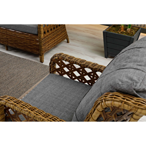 Vilza, 3+1+1 Rattan Bahçe Mobilyası, Kahverengi