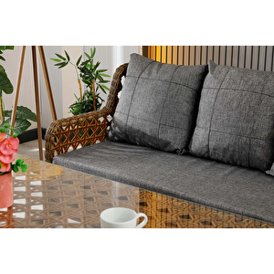 Vilza, 3+1+1 Rattan Bahçe Mobilyası, Kahverengi