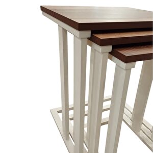 T.concept Dekoratif Dayanıklı Tekerli Zigon Sehpa Krem / Ceviz -503