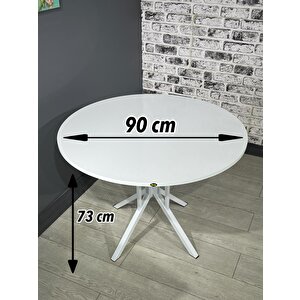 Selin Beyaz Yuvarlak Mutfak Masası Yemek Masası Balkon Masası Metal Beyaz Ayak 90 Cm