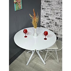 Selin Beyaz Yuvarlak Mutfak Masası Yemek Masası Balkon Masası Metal Beyaz Ayak 90 Cm