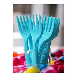 Plastik Turkuaz Renkli Lüx Parti Doğum Günü Çatal - 18 Cm. - 75 Adet